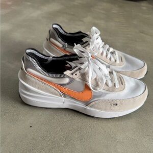 Nike White and Orange Low-Top Sneakers Waffle One
